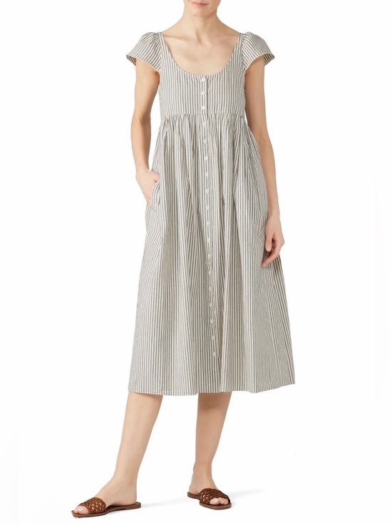 THE GREAT. Dresses & Skirts - The Great Flutter Cami Dress Gray Stripe Cotton Midi Button Front Pocket 1 Small